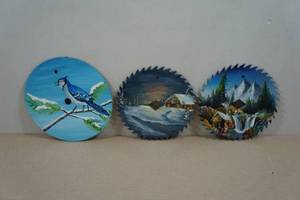 lot 224 image: 3 Hand Painted Circular Saw Blades