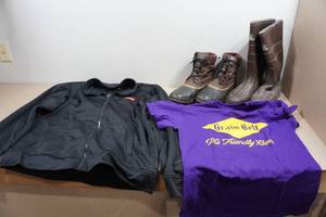 lot 317 image: Boots and Clothing - Boots Size 10-10.5, Sweater Large