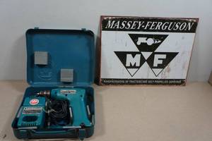 lot 323 image: Makita Cordless Drill and Metal Sign