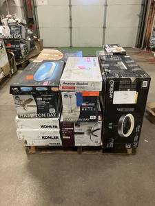lot 3 image: Massive Pallet of Brand Name Misc Faucets, Showers, Fixtures, Towel Bars, Bathroom Fans, Ceiling Fans, Lights, and More (Parts Only) (Great for eBay Sellers)