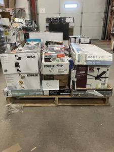 lot 11 image: Massive Pallet of Brand Name Misc Faucets, Showers, Fixtures, Towel Bars, Bathroom Fans, Ceiling Fans, Lights, and More (Parts Only) (Great for eBay Sellers)