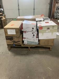 lot 17 image: Massive Pallet of Brand Name Misc Faucets, Showers, Fixtures, Towel Bars, Bathroom Fans, Ceiling Fans, Lights, and More (Parts Only) (Great for eBay Sellers)