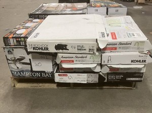 lot 20 image: Massive Pallet of Brand Name Misc Faucets, Showers, Fixtures, Towel Bars, Bathroom Fans, Ceiling Fans, Lights, and More (Parts Only) (Great for eBay Sellers)