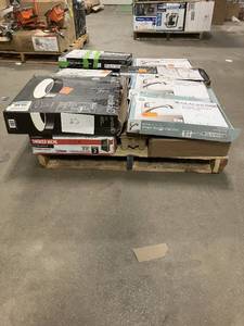 lot 23 image: Massive Pallet of Brand Name Misc Faucets, Showers, Fixtures, Towel Bars, Bathroom Fans, Ceiling Fans, Lights, and More (Parts Only) (Great for eBay Sellers)