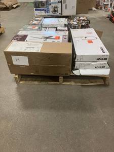 lot 24 image: Massive Pallet of Brand Name Misc Faucets, Showers, Fixtures, Towel Bars, Bathroom Fans, Ceiling Fans, Lights, and More (Parts Only) (Great for eBay Sellers)