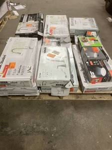 lot 29 image: Massive Pallet of Brand Name Misc Faucets, Showers, Fixtures, Towel Bars, Bathroom Fans, Ceiling Fans, Lights, and More (Parts Only) (Great for eBay Sellers)