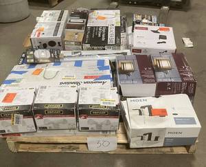 lot 30 image: Massive Pallet of Brand Name Misc Faucets, Showers, Fixtures, Towel Bars, Bathroom Fans, Ceiling Fans, Lights, and More (Parts Only) (Great for eBay Sellers)