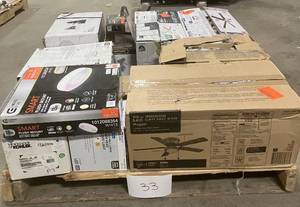 lot 33 image: Massive Pallet of  Brand Name Misc Faucets, Showers, Fixtures, Towel Bars, Bathroom Fans,  Ceiling Fans, Lights, and More (Great for eBay Sellers) Parts Only