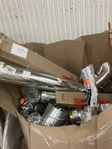 lot 35 image: Massive Pallet of  Hvac Tin Round Metal Duct Pipe Installation