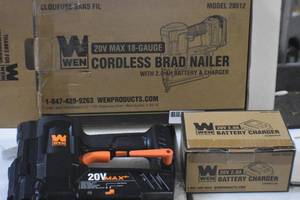 lot 55 image: WEN 20512 20V Max Cordless 18-Gauge Brad Nailer and Charger No battery.