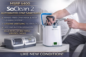 lot 10 image: MSRP $400 SOCLEAN 2 AUTOMATED CPAP SANITIZER HANDS-FREE CPAP MASK &amp HOSE CLEANING SYSTEM wOZONE SANITIZING TECHNOLOGY, EASY ONE-BUTTON OPERATION KILLS 99.9% OF BACTERIAVIRUSESMOLD  LIKE NEW CONDITION
