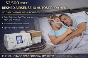 lot 14 image: MSRP $2,500  RESMED AIRSENSE 10 AUTOSET FOR HER CPAP  AUTO-ADJUSTING SLEEP THERAPY FOR MEN &amp WOMEN, HEATED HUMIDIFIER, CLIMATELINE HEATED HOSE, NEW RESERVOIR, CARRY BAG &amp POWER SUPPLY  EXCELLENT WORKING CONDITION