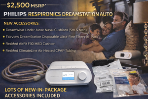 lot 16 image: MSRP $2,500  PHILIPS RESPIRONICS DREAMSTATION AUTO CPAP  AUTO-ADJUSTING SLEEP THERAPY, HEATED HUMIDIFIER, CLIMATELINE HEATED HOSE, NEW NASAL CUSHIONS, FILTERS &amp MORE ACCESSORIES PLUS CARRY BAG &amp POWER SUPPLY  EXCELLENT WORKING CONDITION