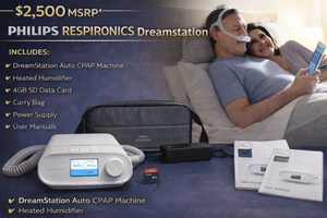 lot 19 image: MSRP $2,500  PHILIPS RESPIRONICS DREAMSTATION AUTO CPAP MACHINE  HEATED HUMIDIFIER, DATA CARD, HOSE, POWER SUPPLY, CARRY BAG &amp MANUALS  EXCELLENT WORKING CONDITION