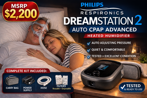 lot 13 image: MSRP $2,200 PHILIPS RESPIRONICS DREAMSTATION 2 AUTO CPAP ADVANCED MACHINE COLOR TOUCHSCREEN DISPLAY HEATED HUMIDIFIER PROFESSIONAL SLEEP THERAPY DEVICE WCARRY BAG, POWER SUPPLY, HOSE &amp NEW FILTER  EXCELLENT WORKING CONDITION