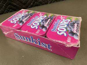 lot 16 image: Box S - Sunkist Sours Grapade 6-CT Sugarfree Candy with Vitamin C