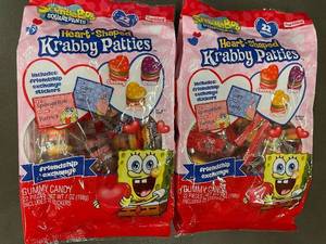 lot 296 image: Box W - SpongeBob SquarePants Krabby Patties Heart-Shaped Gummy Candy - 2-Pack, 7 oz Each