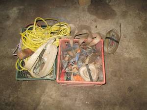 lot 218 image: Plastic milk crates of ratchet stra...