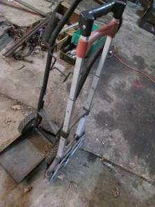 lot 255 image: Folding hand truck and narrow metal...