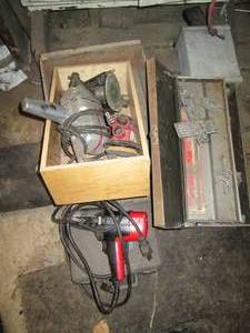 lot 257 image: Vintage metal tool box, pneumatic a...