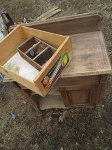 lot 78 image: Antique dresser, door knobs and mor...