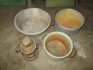 lot 116 image: Metal pots and a vintage lamp...
