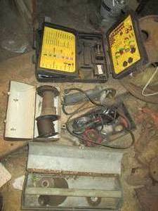 lot 149 image: Vintage metal tool box, angle grind...