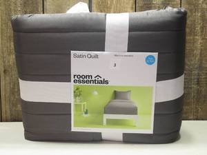 lot 3 image: TwinTwin Extra Long Satin Quilt Dark Gray - Room Essentials