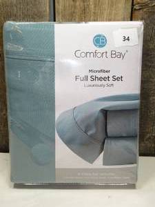lot 34 image: Comfort Bay Microfiber Full Sheet Set, Stone Blue