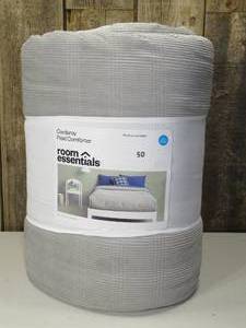 lot 50 image: FullQueen Corduroy Plaid Comforter Gray - Room Essentials