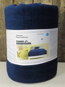 lot 51 image: FullQueen Corduroy Plaid Comforter Navy Blue - Room Essentials