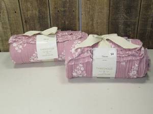 lot 54 image: Floral Block Print Jacquard Throw PurpleCream - Threshold  (set of 2)