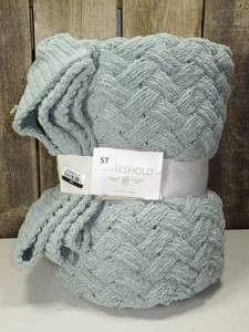 lot 57 image: Chunky Chenille Throw Soft Green - Threshold