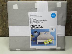 lot 68 image: King Cotton Blend Sateen Duvet Cover and Sham Set Light GrayWhite Dot