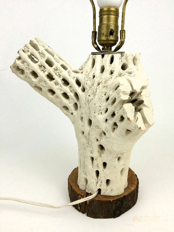 lot 33 image: Authentic Vintage White Cactus Wood Table Lamp
