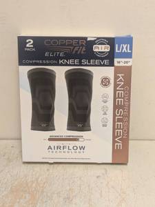 lot 32 image: NEW COPPERFIT ELITE COMPRESSION KNEE SLEEVE LXL 2PK