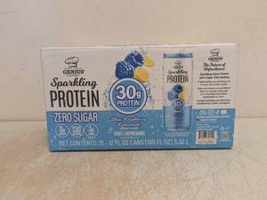 lot 187 image: NEW GOURMET GENIUS GOURMET SPARKLING PROTEIN BLUE RASPBERRY LEMONADE 12PK