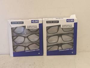 lot 261 image: (2) NEW FOSTER GRANT 2.50 READING GLASSES 3PK