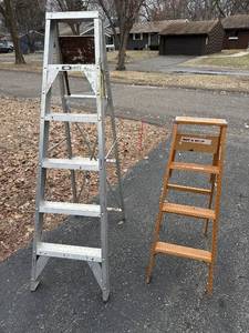 Werner W334 4 ft Wood Step Ladder & 6 ft Aluminum Ladder