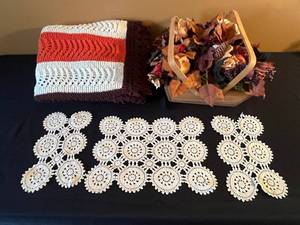 lot 19 image: Cream Crochet Doilies - Circular Lace Motifs, Handmade Table Decor & Crochet Afghan