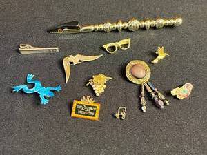 lot 27 image: Queen of Everything Enamel Pin - Assorted Vintage Jewelry & Trinkets