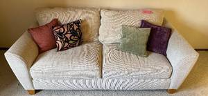 lot 41 image: Beige Textured Fabric Sofa - 85 in W x 38 in D x 37 in H
