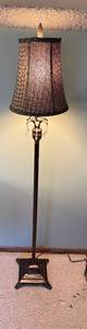 lot 43 image: Floor Lamp with Dark Lattice Shade and Crystal Drops - 60in Tall