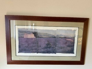 lot 52 image: Lavender Field Landscape Art Print - Framed Wood Frame