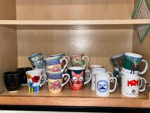 lot 88 image: Assorted Ceramic Mugs - Floral Stripe Patterns & Animal Illustrations