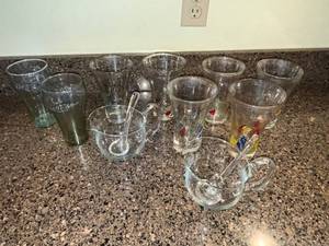 lot 97 image: Coca-Cola Glasses - Embossed Script Clear Glassware (Assorted)