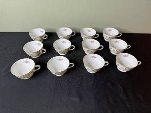 lot 162 image: Wentworth China DresRosa Teacups - Floral Pink & Orange Roses - Set of 12 - Made in Japan