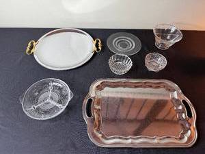 lot 171 image: KROMEX Made in USA Silver Serving Tray with Crystal Glassware Set