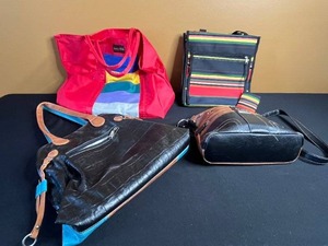 lot 213 image: Stone & Co. Croc-Embossed Leather Tote - Colorful Bag Set