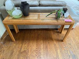 lot 246 image: Console Table - Oak with Two-Panel Cane Top - table only